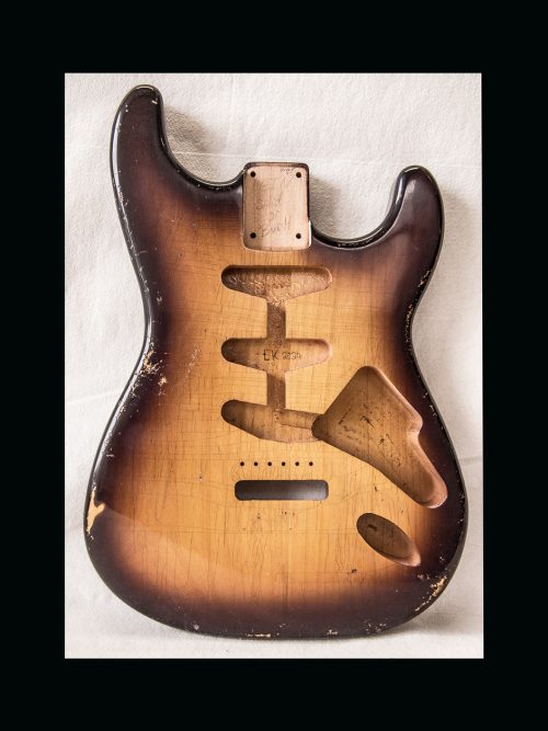 S-Style Body / Ultra Light Alder / 3 lbs. 11 oz. / Nitrocellulose 'Chocolate-Burst' / Med. Relic (#GIN-3148) - Image 5