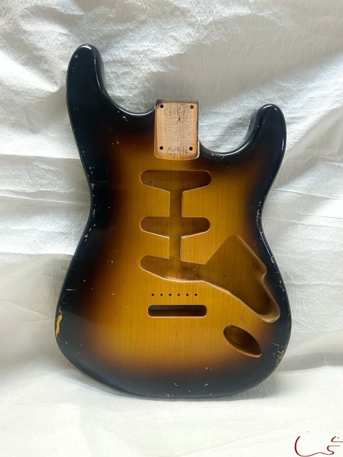S-Style Body / Ultra Light Pine / 2 lbs. 13 oz. / Nitrocellulose 'Chocolate Burst' / Med. Relic (#GIN-3339) - Image 2