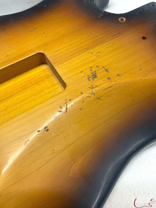 S-Style Body / Ultra Light Pine / 2 lbs. 13 oz. / Nitrocellulose 'Chocolate Burst' / Med. Relic (#GIN-3339) - Image 5