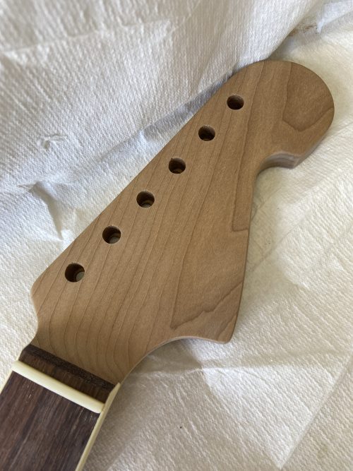 Jazz-Style Replacement Neck / 2 pc. Roasted Maple & Madagascar Rosewood / Cream Binding / Classic C (#GIN-3488) - Image 3
