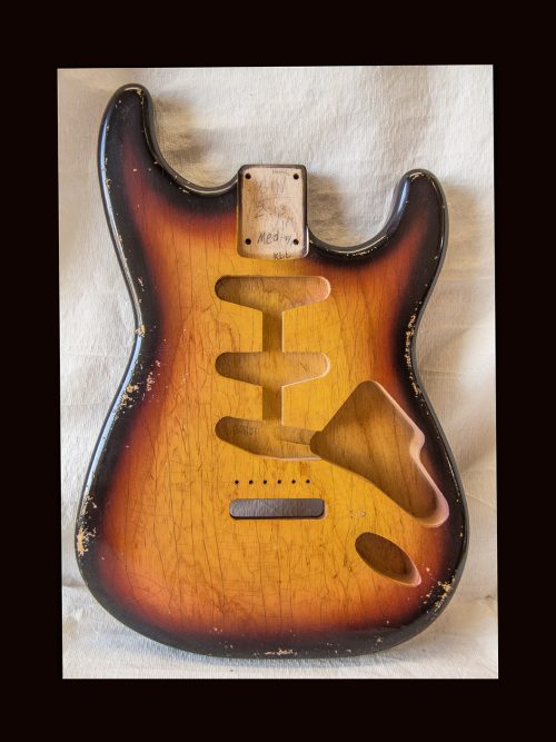 S-Style Body / 1 Piece Ultra Light Swamp Ash / 2 lbs. 14 oz. / Nitrocellulose '3 Tone Burst' / Med. Relic (#GIN-3532) - Image 4