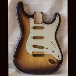 S-Style Body / 1 Piece Ultra Light Swamp Ash / 3 lbs. 5 oz. / Nitrocellulose 'Chocolate-Burst' / Med. Relic (#GIN-3528)