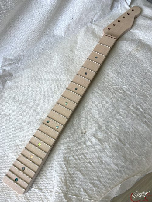 T-Style Replacement Neck / 1 pc. 1/4 Sawn Flame Maple / Abalone Dots / Chunky C (#GIN-3540) - Image 2