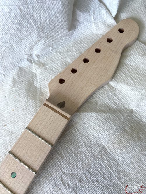T-Style Replacement Neck / 1 pc. 1/4 Sawn Flame Maple / Abalone Dots / Chunky C (#GIN-3540)