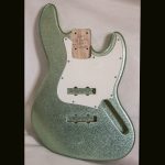 J-Style Bass Body / Swamp Ash / 4 lbs. 7 oz. / Nitrocellulose "Coke Bottle Green Flake" / 'Closet Clean' w/ Lacquer Checking (#GIN-3744)
