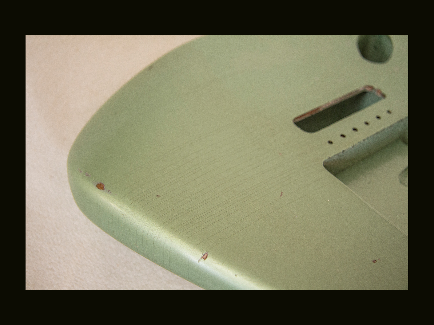 S-Style Body - Left-Handed / Paulownia / 1 lbs. 14 oz. / Nitrocellulose 'Avocado Mist' / Light Relic (#GIN-3738) - Image 3