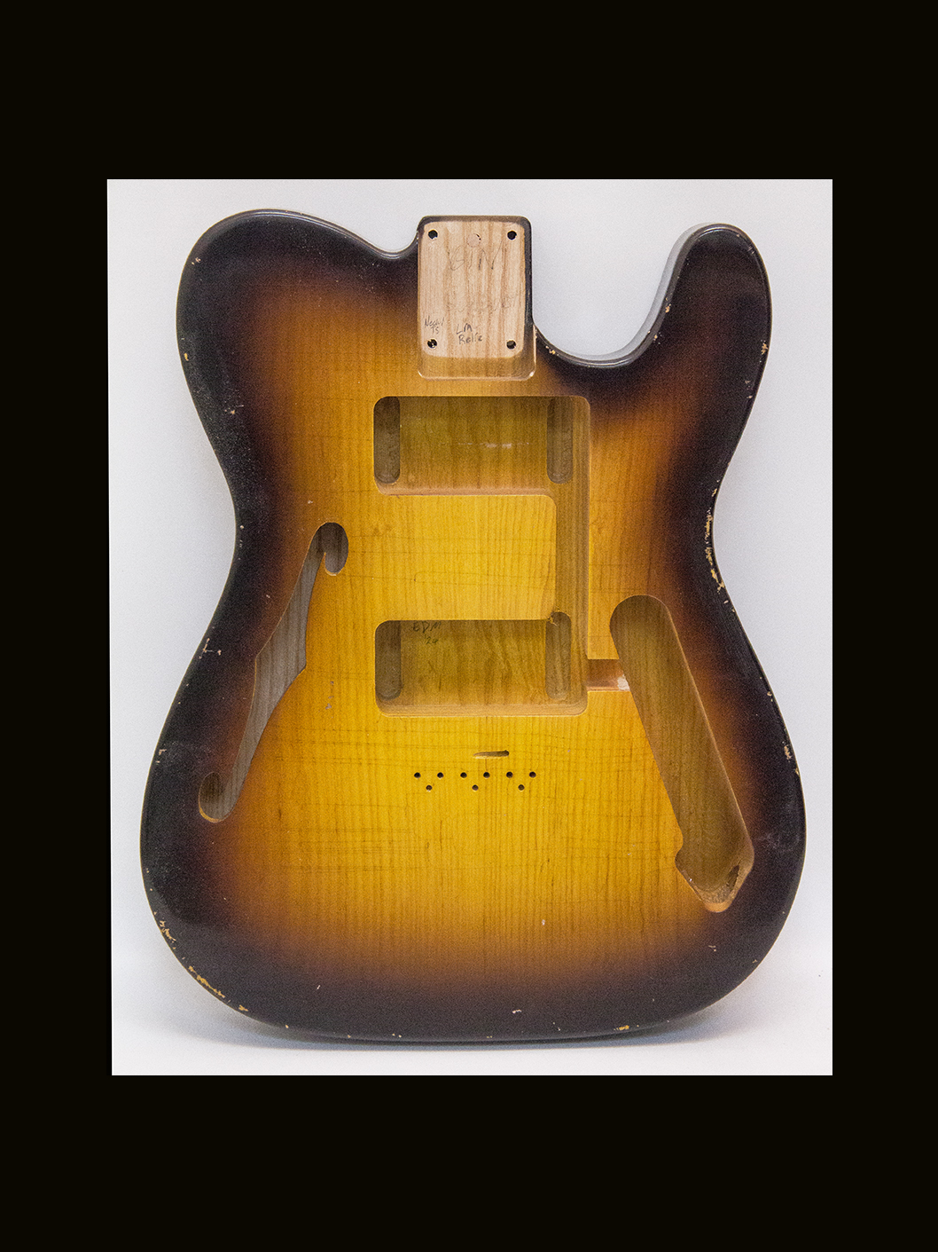 '72 Hollow T-Style Body / 1 PC. Swamp Ash / 3 lbs. 12 oz. / Nitrocellulose 'Chocolate Burst' / Light Relic (#GIN-3823) - Image 2