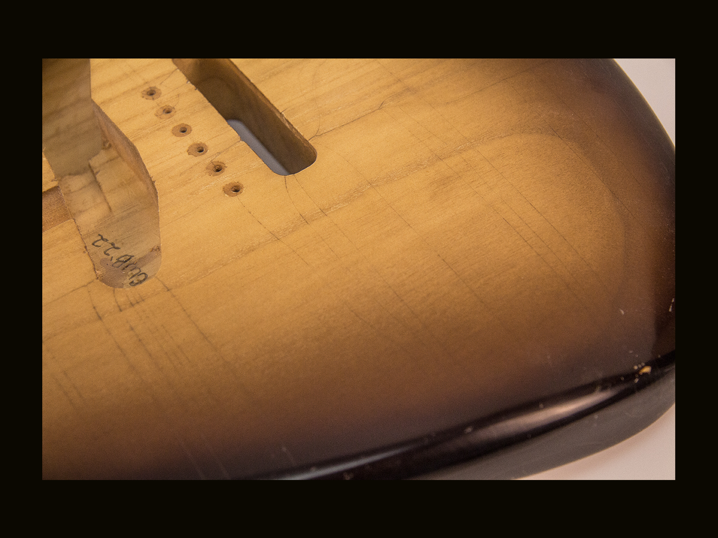 S-Style Body / Paulownia / 2 lbs. 3 oz. / Nitrocellulose 'Chocolate Burst' / Light Relic (#GIN-4136) - Image 3