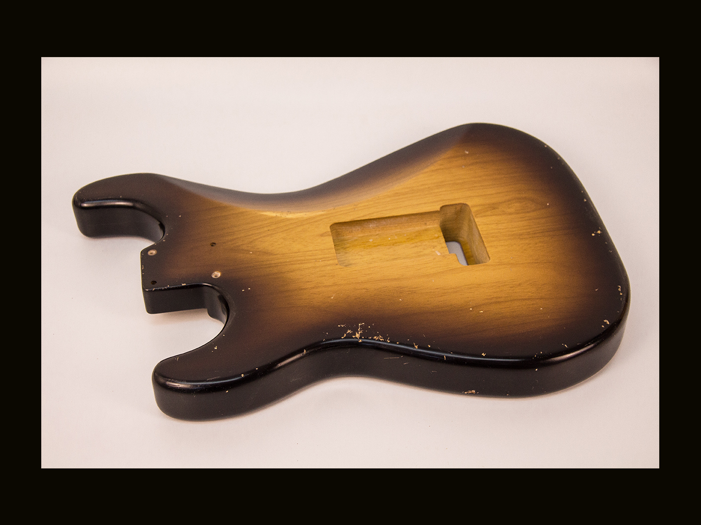 S-Style Body / 1 PC. Ultra Light Swamp Ash / 3 lbs. 5 oz. / Nitrocellulose 'Chocolate Burst' / Med. Relic (#GIN-4147) - Image 3
